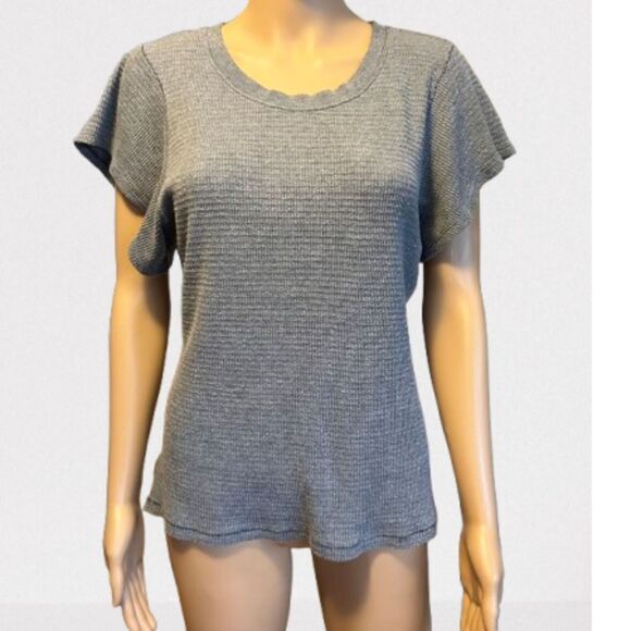 We The Free by Free People Short Sleeve Scoop Neck Waffle Weave Gray Top LG C17 - Picture 1 of 7